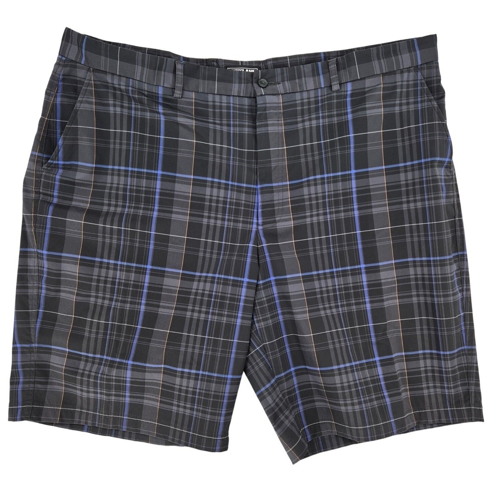 Kirkland Signature 44 Plaid Golf Shorts Mens Performance Stretch Black Grey Blue